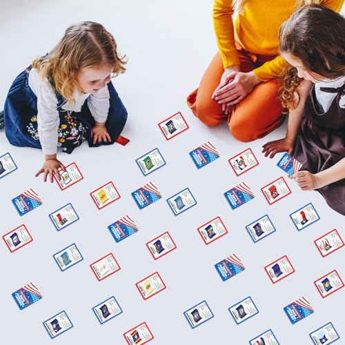 gisgfim 100 PCS Memory Matching Game Flags of U.S. States Concentration Memory Card Educational Cards Games Geography Learn States Capitals Game Gift for Kid Adults Learning Activities Matching Games - style: Flags of U.S. States