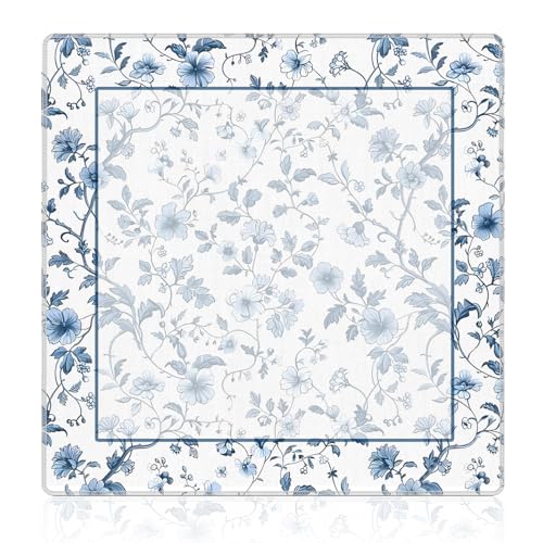 Blue and White Chinoiserie Floral Mahjong Mat 31.5"x31.5", Grandmillennial Chinese Non-Slip Noise Reduction Gaming Mat for American Mahjong Poker Card Board Games Dominoes - color: Blue Flowers