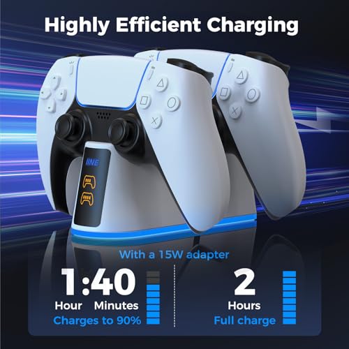 IINE Dual Charging Station for PS5 Controller, PS5 Charging Dock Stand with RGB Lights & LED Battery Indicators & Charging Cable