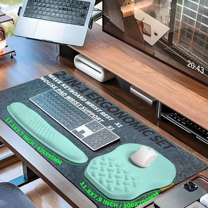 2-in-1 Ergonomic Set, Wave Keyboard Wrist Rest and Massage Slope Mouse Pad Wrist Support, Rebound Memory Foam for Relieve Carpal Tunnel Syndrome and Wrist Pain (Light Blue) - color: Light Blue
