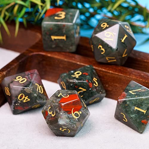 UDIXI Stone DND Dice Set Bloodstone Gemstone Dice Set for D&D Tabletop Game | Natural Stone, Premium Gift Box, DM Gift, for Dungeons and Dragons Role Playing Games - color: Bloodstone