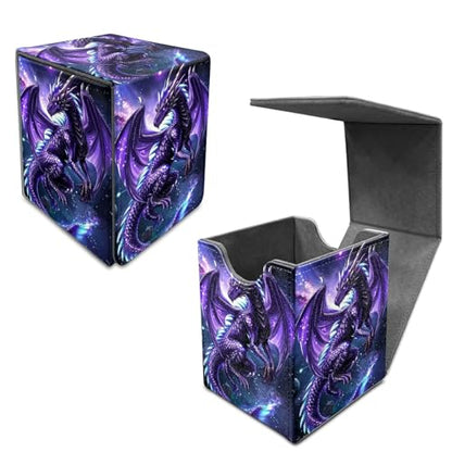 Purple Dragon Card Deck Box, MTG Commander Deck Box Card Deck Case for Trading Cards, 100+ Sleeved Cards with PU Leather Magnetic Card Storage Box for TCG CCG Magic Cards - color: Card Deck Box-587