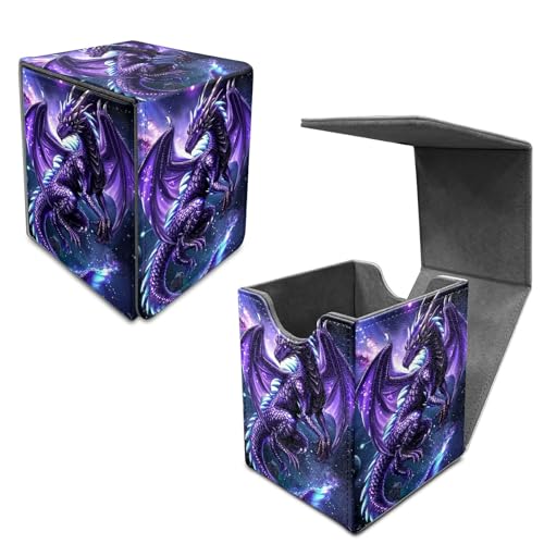 Purple Dragon Card Deck Box, MTG Commander Deck Box Card Deck Case for Trading Cards, 100+ Sleeved Cards with PU Leather Magnetic Card Storage Box for TCG CCG Magic Cards - color: Card Deck Box-587