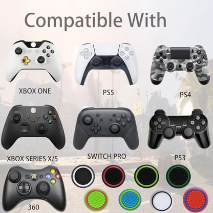 24PCS Silicone Performance Joystick Grips Analog Thumb Stick Grip Cap for PS2, PS3, PS4, PS5, Xbox One, Xbox Series X/S, Xbox 360, Switch Pro Controller (Black&Blue)
