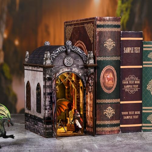 DIY Book Nook Kit, 3D Wooden Puzzle for Adults, Miniature House Kit with Touch LED Light, Gothic Bookshelf Insert Decor, Creative Hobby Gift for Fantasy Lovers (Dragons Treasure Labyrinth) - style: Dragons Treasure Labyrinth