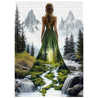 Impossible Puzzles for Adults 1000 Pieces, Woman Forest Landscape Puzzles, Mountain River Nature Puzzle, Beautiful Lady Mountain Jigsaw Puzzle Scenery - style: Verdant Muse puzzle