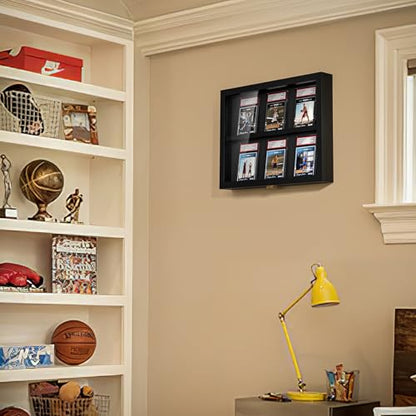 TJ.MOREE 6 Slot Baseball Graded Card Display Case, Black Wood | Fits Football, Basketball & Hockey Trading Card Collection, Acrylic Front - size: 6 Cards