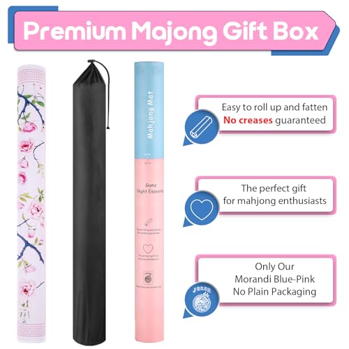 Mahjong Mat & Mah Jongg Mat for Table - Waterproof & Silent, 3mm Thick Non-Slip Game Pad with Unique Designs, Carry Bag & Gift Tube - Premium Mahjongg Accessories（31.5" x 31.5",Pink - color: Pink