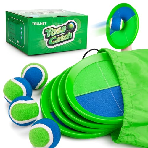TEILLNET Toss and Catch Ball Set Upgraded - Kids Toys Beach Toys Baseball Games - Sturdy & Water-Resistant for Outdoor Pool Yard Games - Classic Gift for Boys Girls 3 4 5 6 7 8 9 10 11 12+ Years - color: Blue, size: 4 Paddles 4 Balls