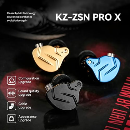 Kinboofi KZ ZSN PRO X Gaming Earbuds, in Ear Earphone 1BA 1DD HiFi Bass Earbuds Headphone, Noise Cancelling Headset Metal IEM with Removable C Pin Cable (Black with Microphone) - color: Dark Black, size: With Mic, style: With Mic