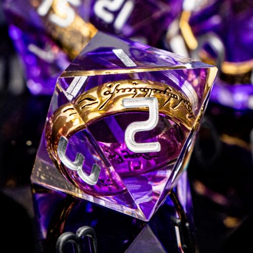 Magic Golden Ring DND Dice Set with Box, Purple Sharp Edge Handmade Lord D and D Polyhedral Dice for use with D&D Tabletop Games RPG, D20 D12 D10 D8 D6 D4 - color: Ring - Purple-2