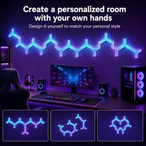 Y-Shaped 3D RGB LED Wall Lights 8 Pack, Gaming Lights Smart LED Panels with Music Sync, App & Remote - Modular Home & DIY for Bedroom, Living Room, Party and Home Decor