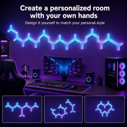 Y-Shaped 3D RGB LED Wall Lights 8 Pack, Gaming Lights Smart LED Panels with Music Sync, App & Remote - Modular Home & DIY for Bedroom, Living Room, Party and Home Decor