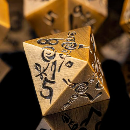 Gothic DND Dice Set Bleeding Rose Metal D and D Dice for use with Dungeons Dragons D&D Role Playing Game, Antique Gold RPG Blood Polyhedral Dice Set D20 D12 D10 D8 D6 D4 - color: Antique Gold