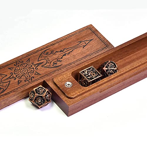 Wooden DND Dice Box, Dice Holder Case with Felt Lined Magnetic Lid for D&D Tabletop Game - Acacia (Sword of Damocles-Black) - color: Sword of Damocles-Black