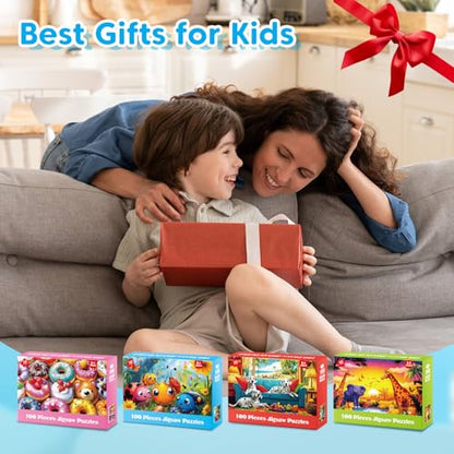 4 Packs 100 Piece Puzzles for Kids Ages 4-6 6-8 8-10, Cute Donuts & Insects & Dalmatians & Animals Educational Jigsaw Puzzles, Birthday Xmas Gifts for Boys Girls Teens Adults Kids Puzzles 4-6 5-8 - style: Donuts Insects Dalmatians Animals