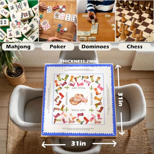 Western Cowboy Mahjong Mats - Western Cowgirl Hat Boots Gaming Mat | Non-Slip Noise Reduction Gaming Mat, Tablecloth for Card Poker Dominoes Dice and Board Games 31.5x31.5 inch