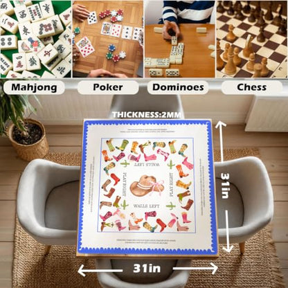 Western Cowboy Mahjong Mats - Western Cowgirl Hat Boots Gaming Mat | Non-Slip Noise Reduction Gaming Mat, Tablecloth for Card Poker Dominoes Dice and Board Games 31.5x31.5 inch