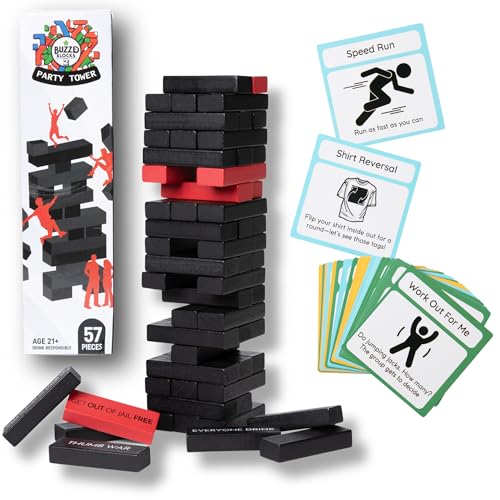 Buzzed Blocks Ultimate Party Tower with Hilarious Games and Commands | Classic Stacking Game with Fun Original Rules | Funny Entertaining Party Game for Adults 21+