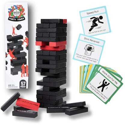 Buzzed Blocks Ultimate Party Tower with Hilarious Games and Commands | Classic Stacking Game with Fun Original Rules | Funny Entertaining Party Game for Adults 21+