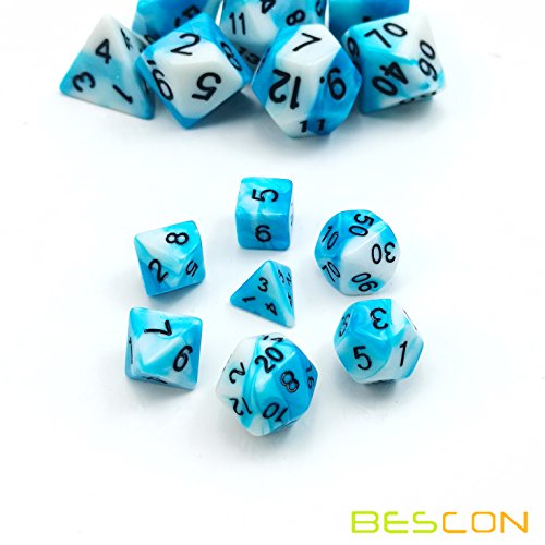 Bescon Mini Gemini Two Tone Polyhedral RPG Dice Set, 10MM Small Mini RPG Role Playing Game Dice D4-D20 in Tube, ICY Track - color: Icy Track