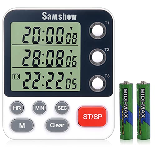 Samshow Digital Kitchen Timer, 3 Channels | Count UP/Down Timer, Large Display, Triple Timer, Magnetic Stopwatch, Adjustable Volume, Loud Alarm, Battery Included - color: 318 White