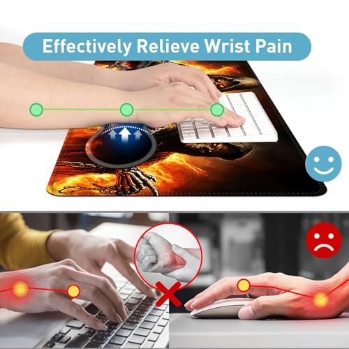 Large Mouse Pad and Keyboard Wrist Rest, Desk Pad for Keyboard and Mouse, 4-in-1 Large Gaming Mouse Pad with Wrist Support, Desk Mat for Home Office Study Game,Flaming Skull - color: Flaming Skull