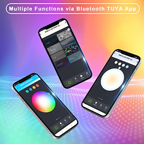 Tatazone RGBWW Bluetooth LED Strip Lights, 65.6ft Tunable White 3000K to 6500K+RGB Led Light Strips, Music Sync Color Changing Indoor LED Rope Lights for Cabinet, Bedroom,2 Roll of 32.8ft - style: Bluetooth-65.6ft-Not Support Alexa and Google