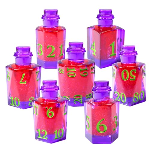 XENOLUX Liquid Core DND Dice Set, 7-Piece Potion Bottle Shape Polyhedral Resin Dice for RPG Tabletop Games - BOT10 - color: Bot10