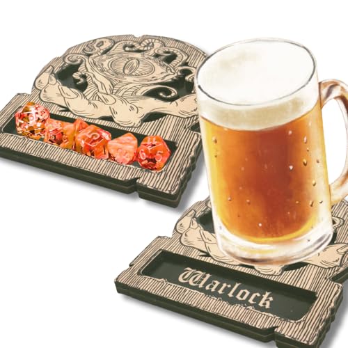 Dungeons and Dragons Dice Tray Coaster - DND Accessories - D&D Game Room Decor - Cute Wood Drink Coasters - Dungeons and Dragons Starter Set Gift - DND Miniatures Dice Tower - Set of 1 Warlock Class - color: Warlock