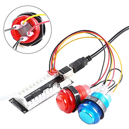 LED Arcade DIY Parts 2x Zero Delay USB Encoder + 2x 8 Way Joystick + 20x LED Illuminated Push Buttons for Mame Jamma Arcade Project Red + Blue Kits
