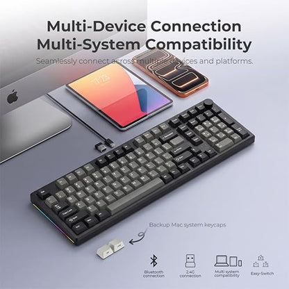 LUMI101 Wireless Mechanical Keyboard,Full-Size Keyboard with Numeric keypad，Tri-Mode BT5.0/2.4GHz/USB-C Hot Swappable Custom Keyboard,RGB Backlit Computer Gaming Keyboards(Grey Mute Switch) - color: Grey Mute Switch