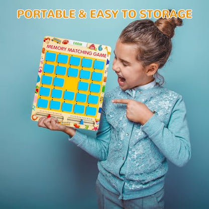 Memory Matching Game for Kids, Travel Toys for Toddlers Boys Girls Ages 3-5 | Plane Activities for Toddlers, Road Trip Essentials for Airplane, Car, Camping, Christmas Birthday Gifts for Ages 3 4 5 6 7 8