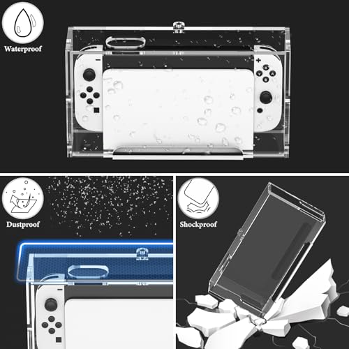 Geekria Clear Dock Dust Cover Compatible with Nintendo Switch Dock and Switch OLED Dock, Locking Anti-Scratch Protective Cover, Dustproof Display Case