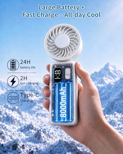Portable Handheld Fan with Ice Cooling, 100 Speed Rechargeable Mini Desk Fan, Up to 12Hrs Cooling, Powerful Folding Personal Fan for Travel, Camping, Office (White) - color: White