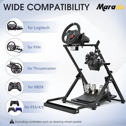 Marada X Frame Steering Wheel Stand Racing Sim Cockpit with Seat Slot | Easy Foldable Fit for Logitech G25 G27 G29 G920, for Thrustmaster T300 T248, for Fanatec, No Pedal & Shifter