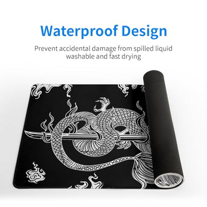 Dragon Gaming Mouse Pad - Black, Large (31.5x11.8 Inch), Non-Slip Base, Stitched Edge for Gaming & Office - color: Dragon
