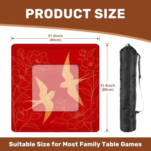 Mahjong Mat 31.5" x 31.5" Elegant Chinese Oriental Elegant Swallow Bird Peony Flower Golden line Non-Slip Noise Reduction Mahjong Tiles Table Cover for Dominoes Poker Card Board and Tile Games - color: Color3