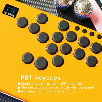 NLOFIN Leverless Arcade Stick 16Key All-Button Leverless Controller(Yellow) | Custom RGB Arcade Fighting Stick,for PS4/PS5/PC/Switch/Steam, Aluminum Controller,Supports Hot-Swap&SOCD - color: Yellow