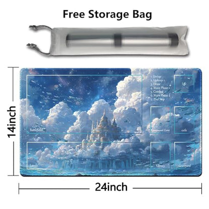 MTG Playmat 24x14 Inch | Optional Game Zone Layout | Non-Slip Rubber Base | Stitched Edges | Includes Free Storage Bag | for TCG, Board Games, and Desk Use(Cloudspire,with Zone) - color: Cloudspire, style: With zone