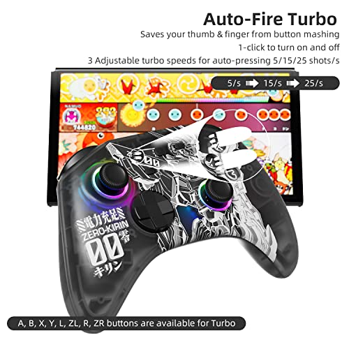 Mytrix Black Wireless Switch Controller for Nintendo Switch/OLED/Lite Steam Deck, Pro Controller with Hall Effect Joystick, Turbo, Motion, Vibration, Headphone Jack and Dynamic Joystick RGB Lighting, Zero-Kirin - color: Black