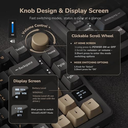 RK ROYAL KLUDGE M75 Wireless Mechanical Keyboard 2.4Ghz/BT5.1/USB-C Gaming Keyboard 75% Layout 81 Keys Gasket Mount with OLED Display & Knob RGB Backlight Hot-Swappable Pale Green Switch, Grey - color: Grey, size: Pale Green Switch