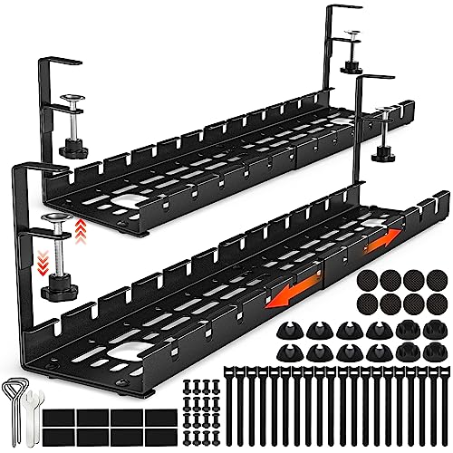 Shikha 2 Pack Cable Management Under Desk, 15.7"-31" Retractable Cable Management Tray, No Drilling Cord Organizer with Clamp for Desk, Under Table Wire Management Tray for Home Office - color: Black, size: Extendable 31"-2 Pack-Type A