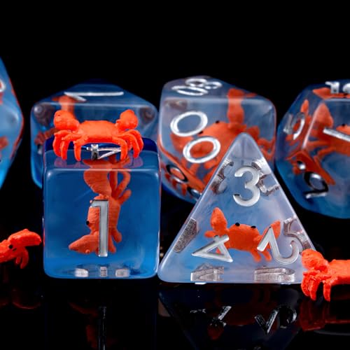 Crab DND Animal Resin D&D Dice Set, 7pcs Polyhedral Dice (D4, D6, D8, D10, D12, D20, D%) for Dungeons and Dragons, RPG, MTG, Role Playing Games for Ages 15 and Up - color: Crab
