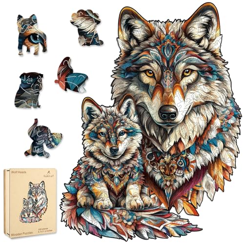 Ruikiyart Puzzles for Adults, Wolf Wood Puzzles Adult 200 Pieces | Unique Shaped Birthday Puzzles for Kids Home Decor, 5 mm Thick Brain Teaser Puzzles(8.7"*11.4") - color: Wolf Head-1, size: 200 Pieces