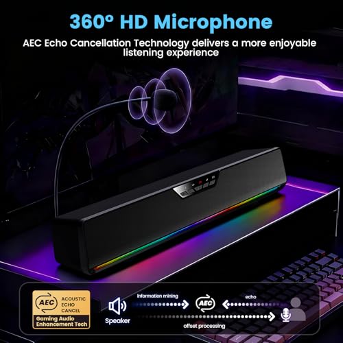 Computer Sound Bar Speaker Sound Bar for Smart TV-5.1, Bluetooth Speaker USB Plug & Play RGB Sound Bar Speaker Gaming Speakersr Desktop Speaker,PCspeaker,Laptopspeaker,Tablet Speaker