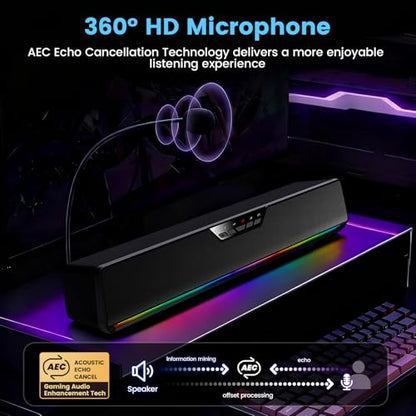 Bluetooth 5.1 Sound Bar Speaker for Computer,USB Plug & Play RGB Sound Bar Speaker Gaming Speakersr Desktop Speaker,PC Speaker,Laptop Speaker,Tablet Speaker