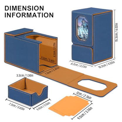 Card Deck Box for MTG Commander, Fits 100+ Double-Sleeved Cards Card Case | with Detachable Dice Tray, 2 Dividers, Removable lid, Trading Card Storage Box, Sturdy and Durable, Fits TCG/PTCG/Sports Card - color: Gray Blue and Brown