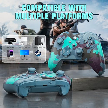 Xexvyrin Wireless for X-Box Controller, Compatible with X-box One X|S, Series PC, Special Edition Custom Controller 6-Axis Motion Control/3.5mm Audio Jack/Dual Vibration/Macro Function/Turbo（ Blue）
