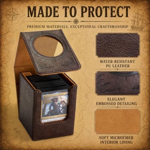 Venssu Captain's Porthole-Themed Deck Box with Commander Display Window | Holds 120 Single-Sleeved/ 100 double-sleeved cards, Fit MTG/PTCG/OPTCG Cards, Strong Magnetic Closure, Sturdy PU Leather